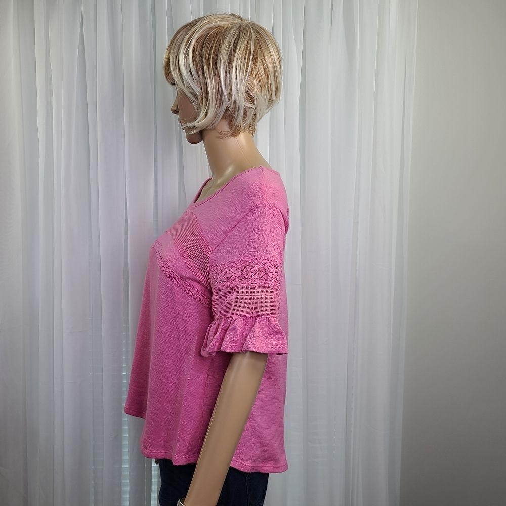 True Craft Top Crochet and Net Inset Short Small New! - Picture 3 of 6